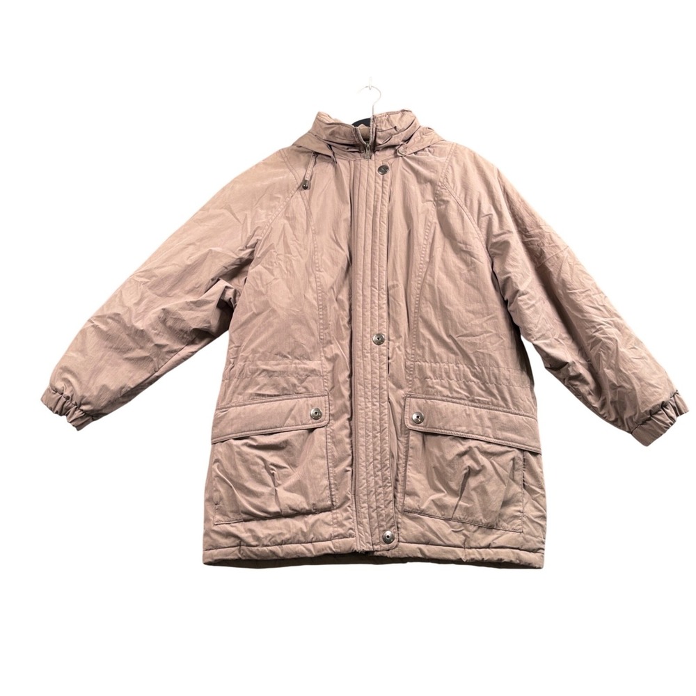 London Fog Mens XL Tan Insulated Utility Coat Jacket Zip Snap Gorpcore Vintage